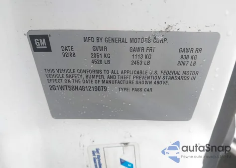 2008 Chevrolet Impala Lt из США, поврежденный, VIN 2G1WT58N481219079